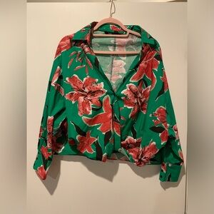 Zara Green and Red Floral Blouse